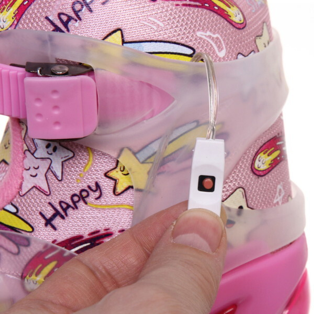 Коньки роликовые раздвижные Happy Star 668AT в наборе: шлем, защита, размер S (29-33), розовый