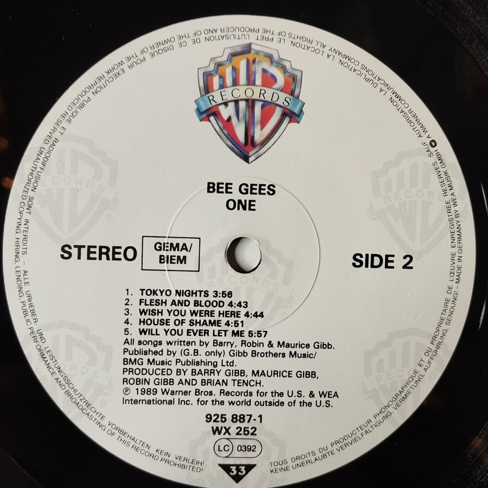 Винтажная виниловая пластинка LP Bee Gees One (Germany 1989)