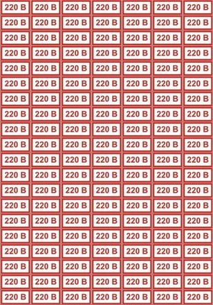 Набор наклеек на розетки "220В", 140 шт., 3х1,5 см.