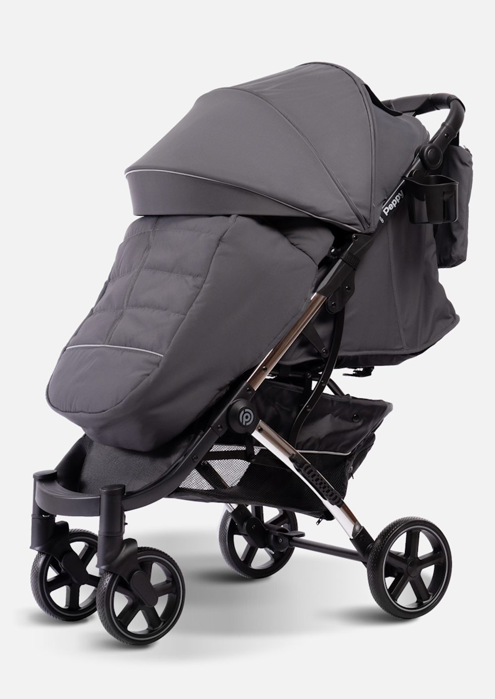 Peppy Коляска прогулочная Polo 2.0 (steel grey) хром рама, сумка