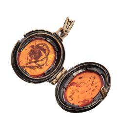 AM-2937 Подвеска «Медальон Цветок» (латунь, янтарь)