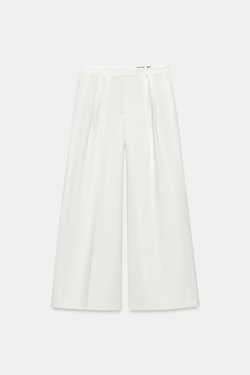ZARA БРЮКИ WIDE-LEG С ЗАЩИПАМИ — ZW COLLECTION, БЕЛЫЙ