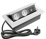 Встраиваемый горизонт. настольный удлинитель, 2 гнезда,  2 USB,  белый