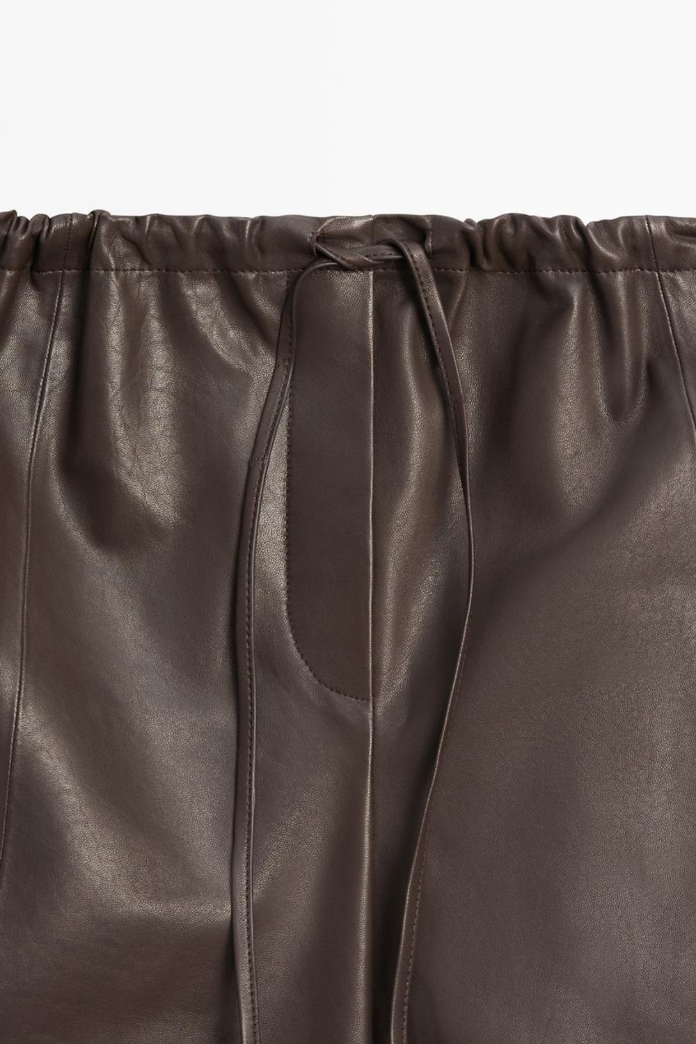Massimo Dutti Длинные шорты из кожи наппа, коричневый