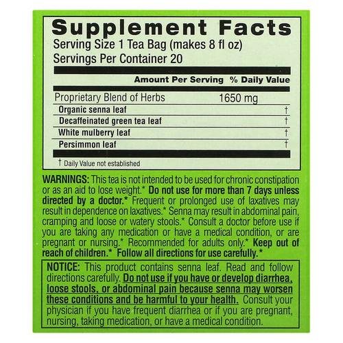 Triple Leaf Tea, диетический зеленый травяной чай, без кофеина, 20 чайных пакетиков, 33 г (1,16 унции)