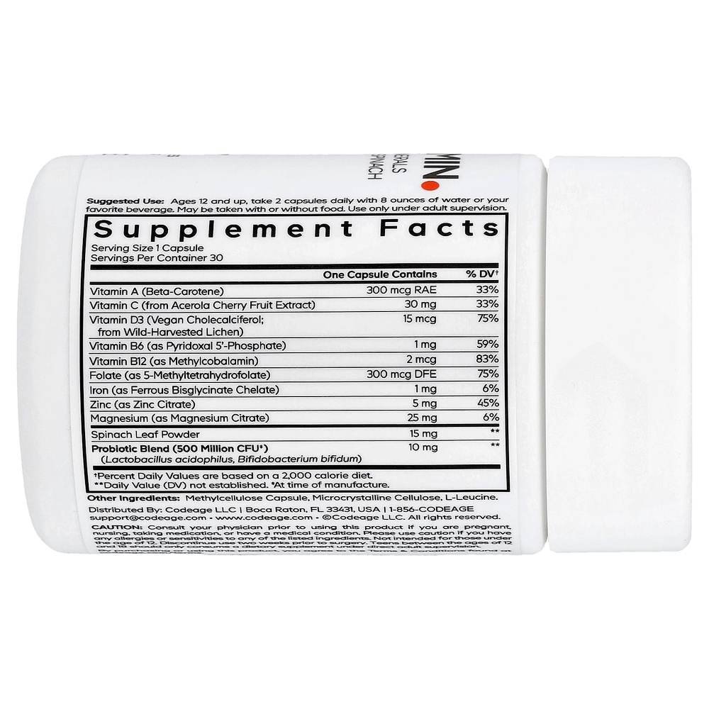 Codeage, Мультивитамины для подростков, 30 растительных капсул