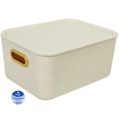 Корзина - органайзер для хранения с крышкой «ОКСФОРД», цвет айвори, 35*27*16,5см (лейбл Селфи)