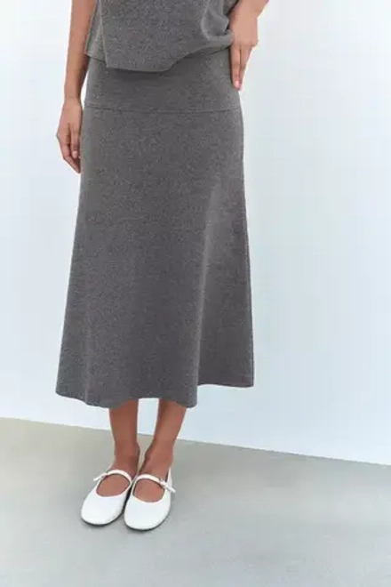 ZARA ЮБКА МИДИ ОБЪЕМНОГО КРОЯ ИЗ МЯГКОЙ ТКАНИ, ТЕМНЫЙ АНТРАЦИТ