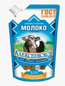 Молоко сгущённое цельное Алексеевское С сахаром 8,5% дой-пак, 270 г