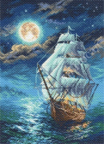 "Ночной морской пейзаж"-1683 канва с рисунком