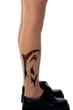 Колготки +size с принтом в виде акулы на правой ножке (Размер: XL-XXL-XXXL) (Цвет: бежевый)