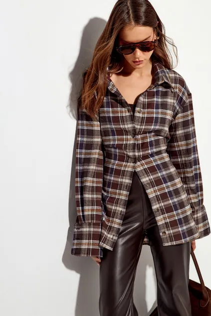 Рубашка из фланели со шнуровкой цвета горький шоколад