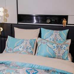 Комплект постельного белья на резинке Сатин MS «Восточная лазурь»