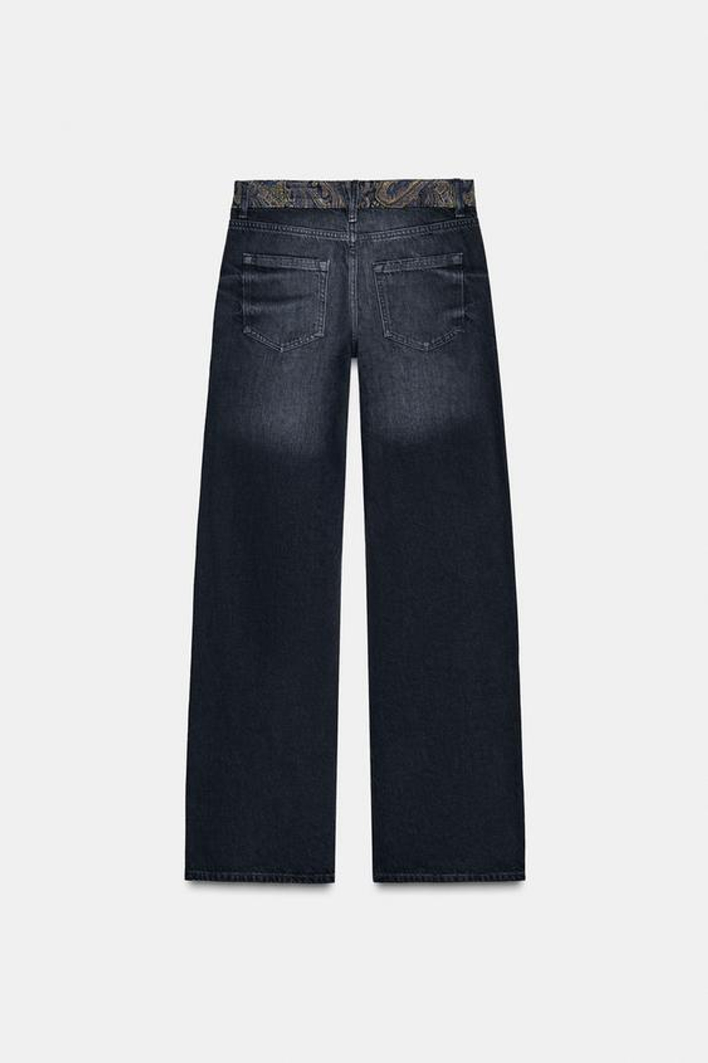 ZARA ДЖИНСЫ Z1975 СО СРЕДНЕЙ ПОСАДКОЙ И ЖАККАРДОВЫМ ПОЯСОМ, ЧЕРНЫЙ