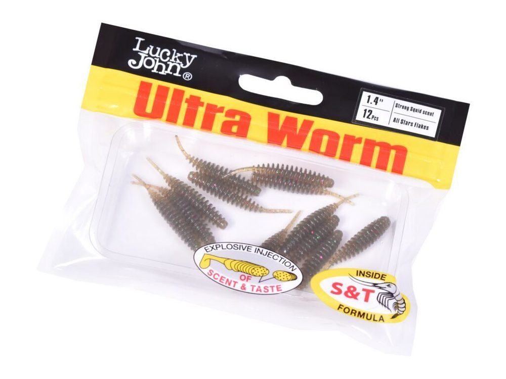 Слаги съедобные искусственные Lucky John TRICK ULTRAWORM 1,4in (35 мм), цвет S19, 12шт.