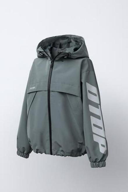 ZARA КУРТКА С НАДПИСЬЮ WATER REPELLENT, СТАЛЬНОЙ