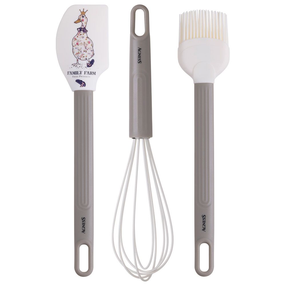 НАБОР: ВЕНЧИК, ЛОПАТКА, КИСТОЧКА AGNESS, 3 ПРЕДМЕТА, СЕРИЯ "FAMILY FARM"