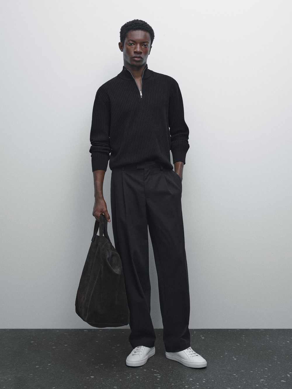 Massimo Dutti Свитер с воротником-стойкой, темно-синий