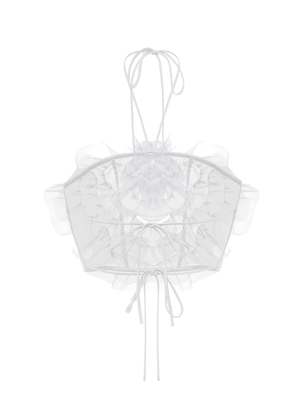 Топ укороченный из органзы с рюшами и декоративным цветком