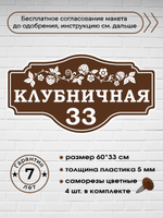 Адресная табличка на дом с ягодой клубникой, земляникой, 60х33 см.