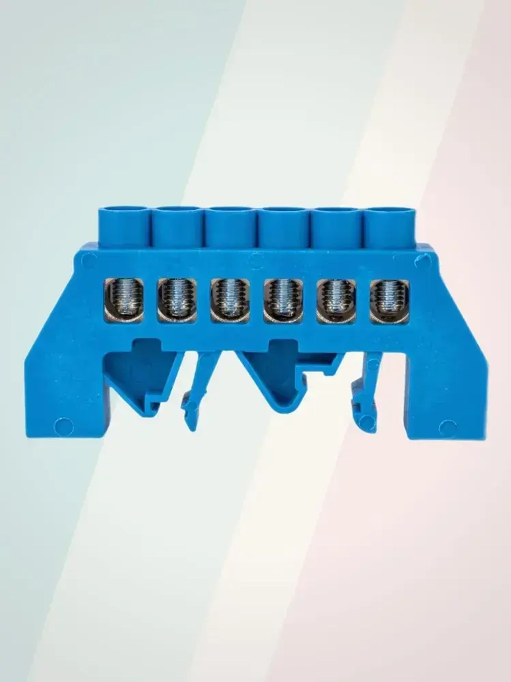 Шина нулевая/заземления 6х9 в изоляторе на дин-рейку (DIN), 6 контактов, синий, 1шт.