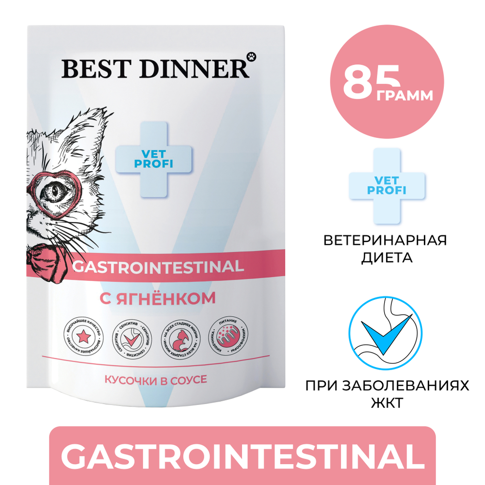 Паучи Best Dinner Exclusive Vet Profi Gastro Intestinal для кошек кусочки в соусе с Ягненком 24*85 г