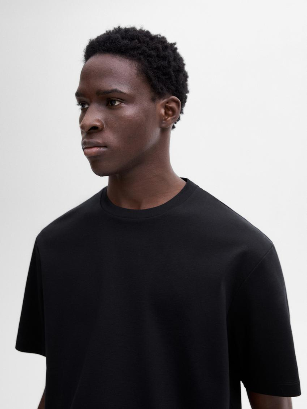 Massimo Dutti Хлопковая футболка с круглым вырезом, темно-синий