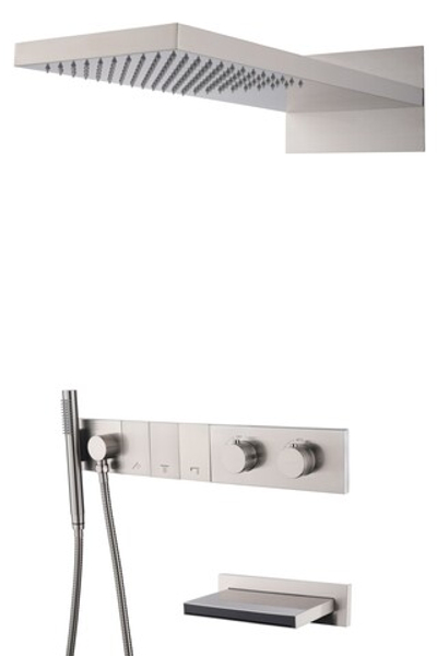 Встроенная душевая система с изливом ZODIAC с термостатом, трехпозиционная Nikel Brush