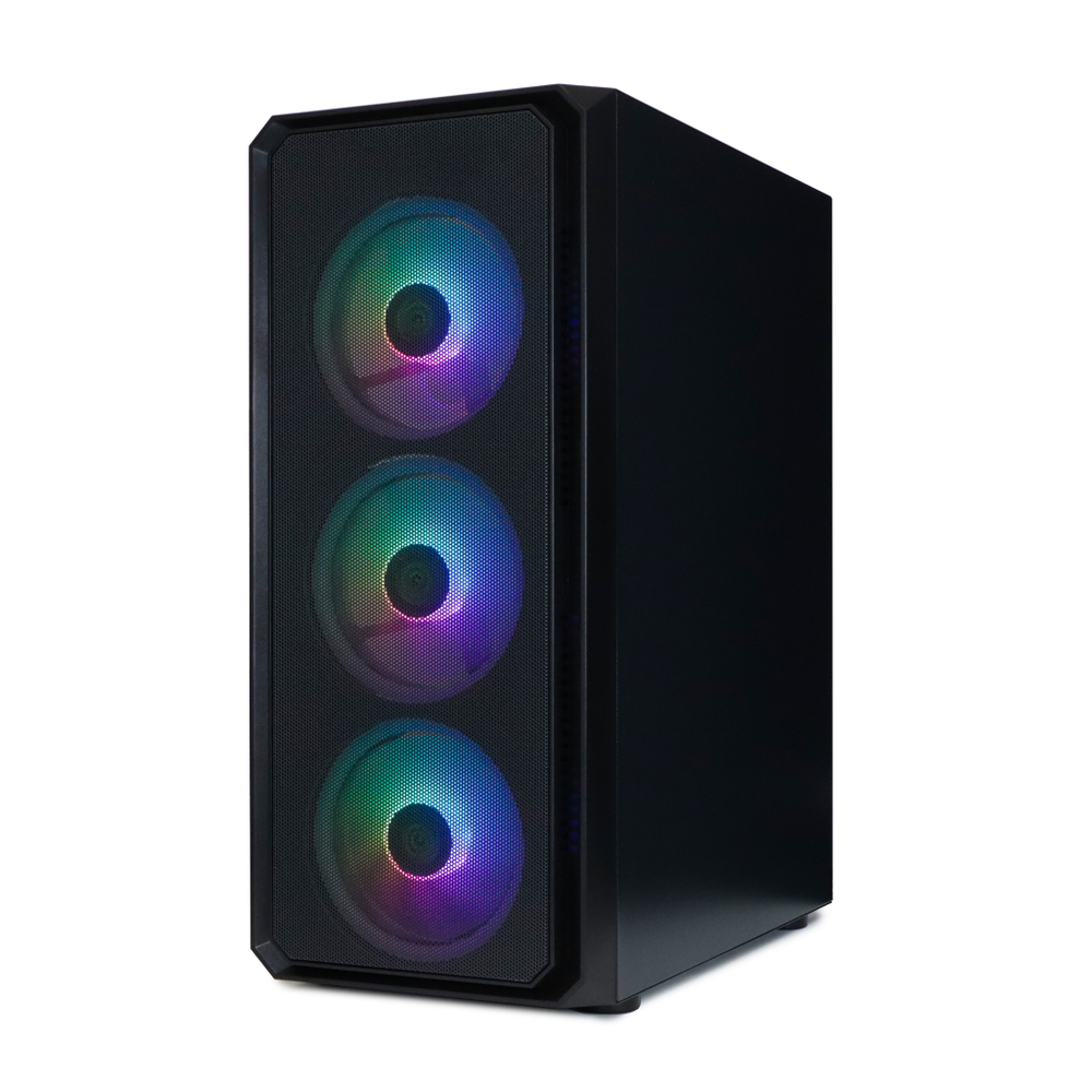 Корпус BaseTech eXtreme GFX-03, Без БП, ATX, чёрный, 4xARGB FAN, 2xUSB2, 1xUSB3, бок: закалённое стекло (BT-GFX-03-MESH-4F-ARGB)