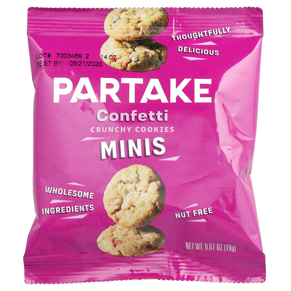 Partake, хрустящее печенье, конфетти, 10 упаковок по 19 г (0,67 унции)