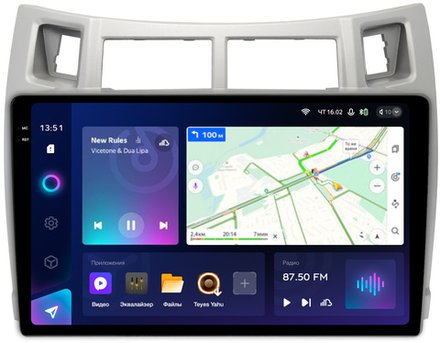 Магнитола для Toyota Vitz 2, Yaris 2 2005-2011 (рамка серебро) - Teyes CC3-2K QLed Android 10, ТОП процессор, SIM-слот, CarPlay