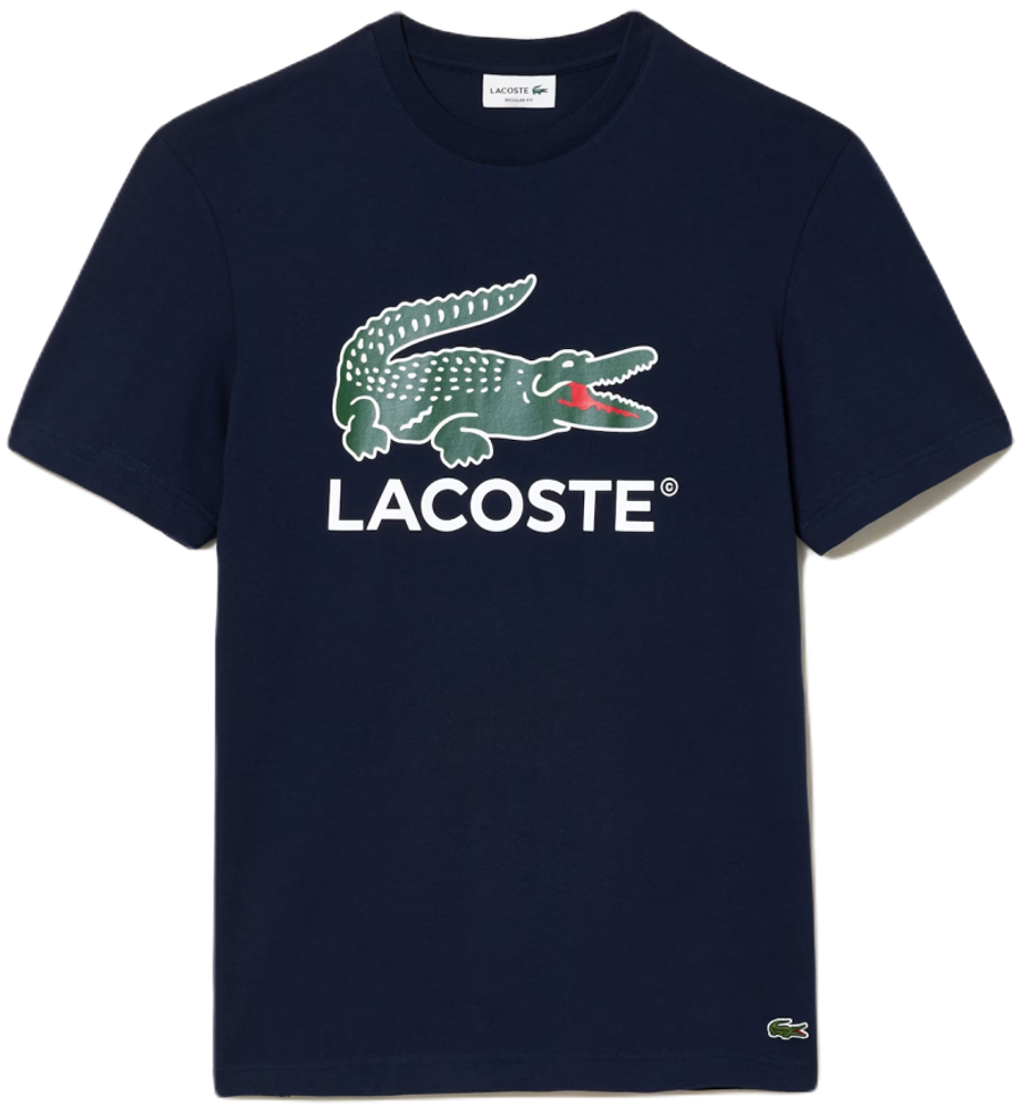 Мужская теннисная футболка Lacoste Cotton Jersey Signature Print T-Shirt - navy blue
