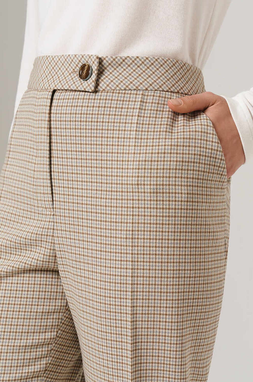 31091 Брюки женские (бежево-оливковый клетка)