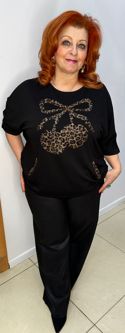 Черный блузон со стразово-леопардовым принтом