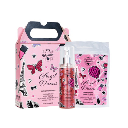 Косметический набор для жен. Happy Woman «ЭНДЖЕЛ ДРИМС» (парфюмированный мист для тела 150 мл + сухой скраб для тела 150 г)