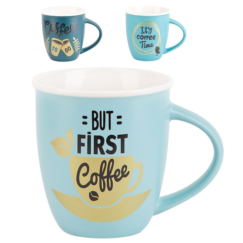 Кружка фарфоровая "First Coffee" v=370мл. (3вида) (min12) (транспортная упаковка)