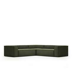 4-местный угловой диван Blok в зеленом толстом вельвете 290 x 290 см