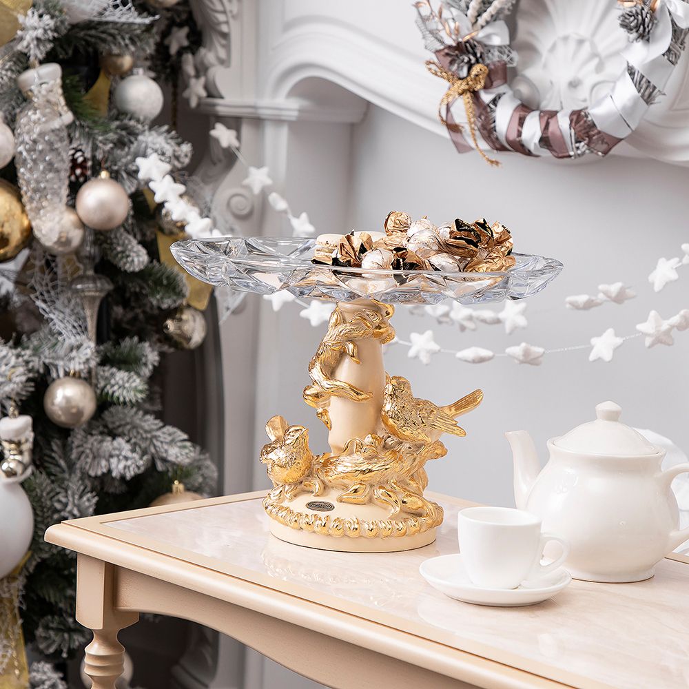 Фруктовница Мелодия любви Айвори с чашей из стекла