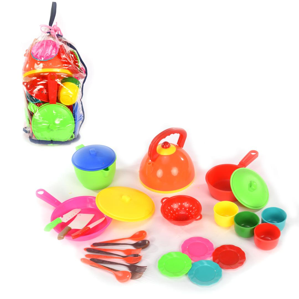 Пластмассовый игрушечный набор "Посуда" (13*13*36 см), пакет