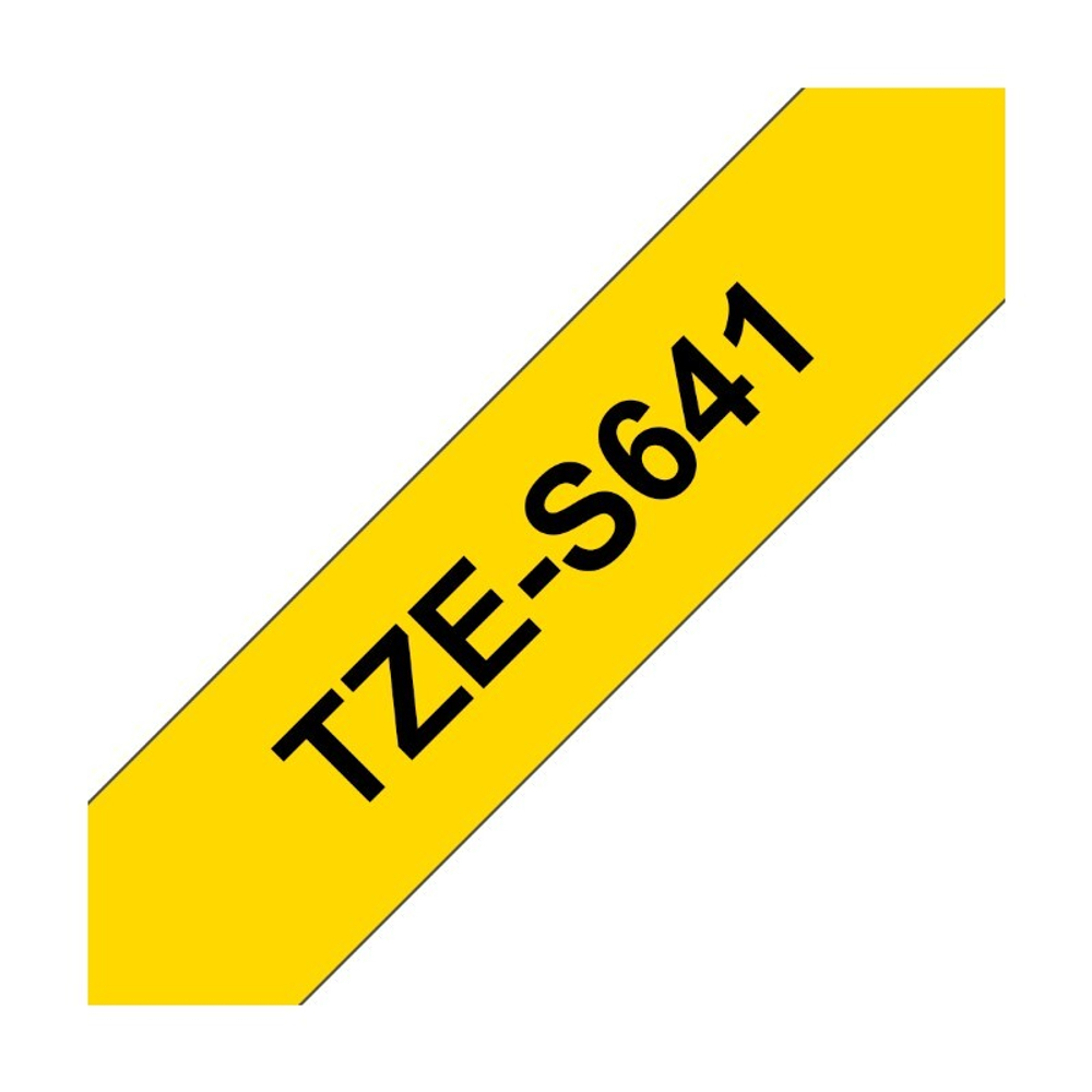 Brother TZES-641 кассета с лентой для печати наклеек повышенной адгезии, чёрный шрифт на жёлтой основе, 18мм*8м