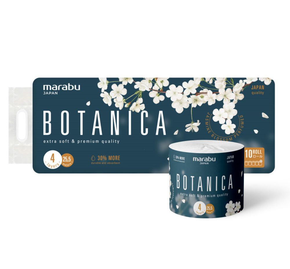 MARABU Botanica, 4-слойная, 25.5 м, 10 рулонов Бумага туалетная