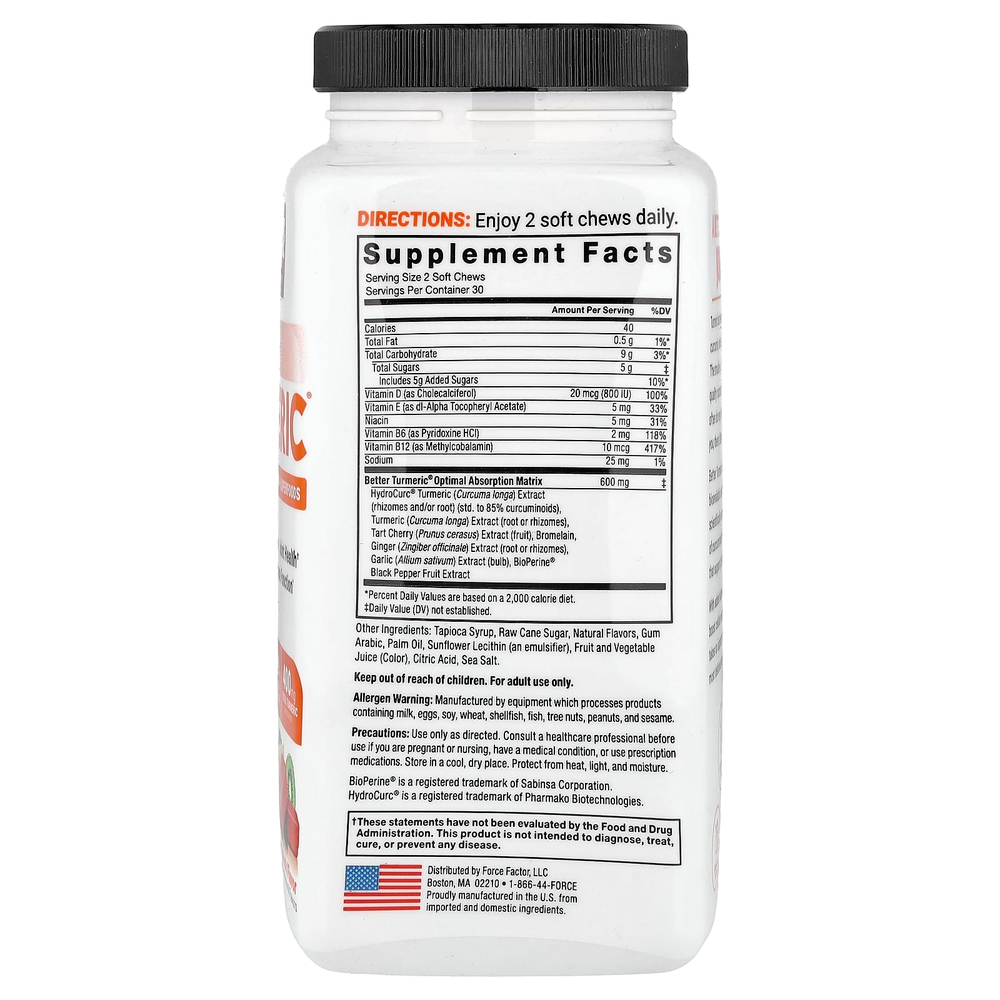 Force Factor, Better Turmeric®, куркумин и суперфуды, фруктовый вкус, 60 жевательных таблеток