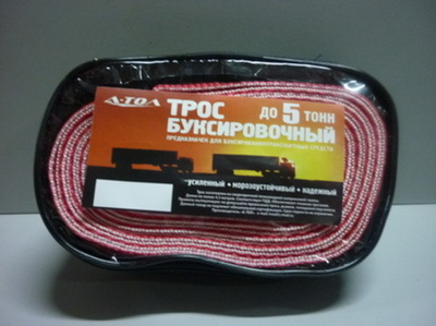 Трос буксировочный "А-ТОЛ" 5 т 2 крюка ЛЕНТА сумка