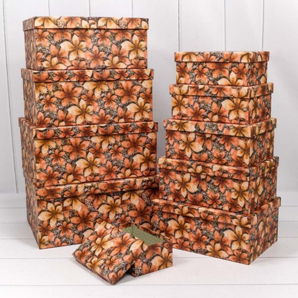 Коробка 34х26х15.3 см Набор 10 шт "Листья на песке" (Коричневый)