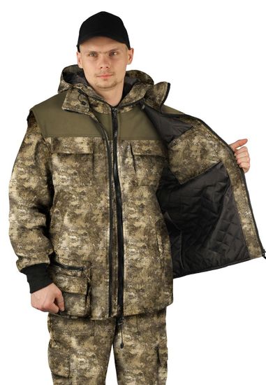 Костюм мужской URSUS "Тройка" демисезонный кмф "Мох"/бежевый, тк. Алова/Канада