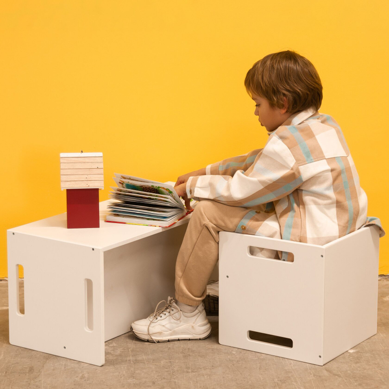 Стул перевертыш Чек, растущий детский стол и стул 2в1 из фанеры березы, бежевый