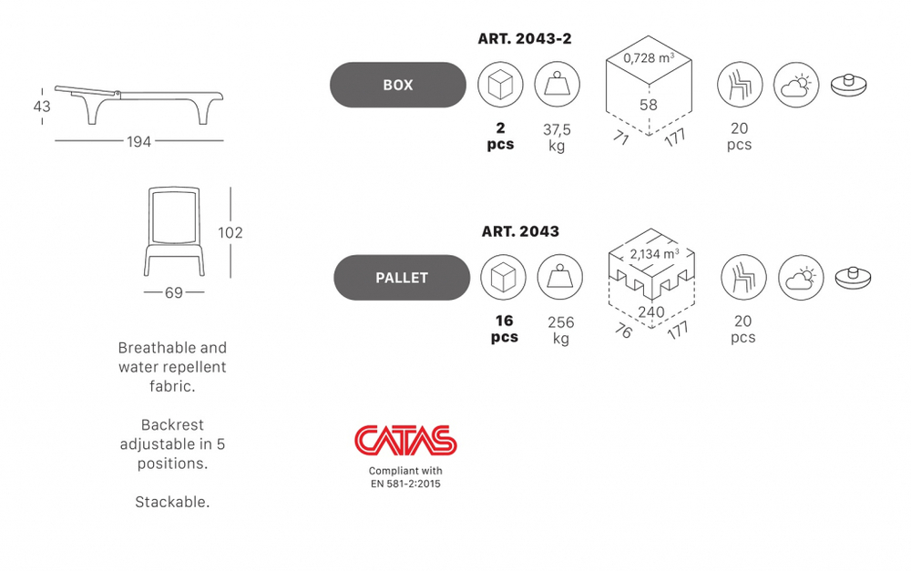 Шезлонг-лежак пластиковый Scab Design Tahiti, тортора, белый
