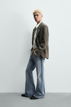 ZARA ДЖИНСЫ FLARE FIT С РАЗРЕЗАМИ, ГОЛУБОЙ