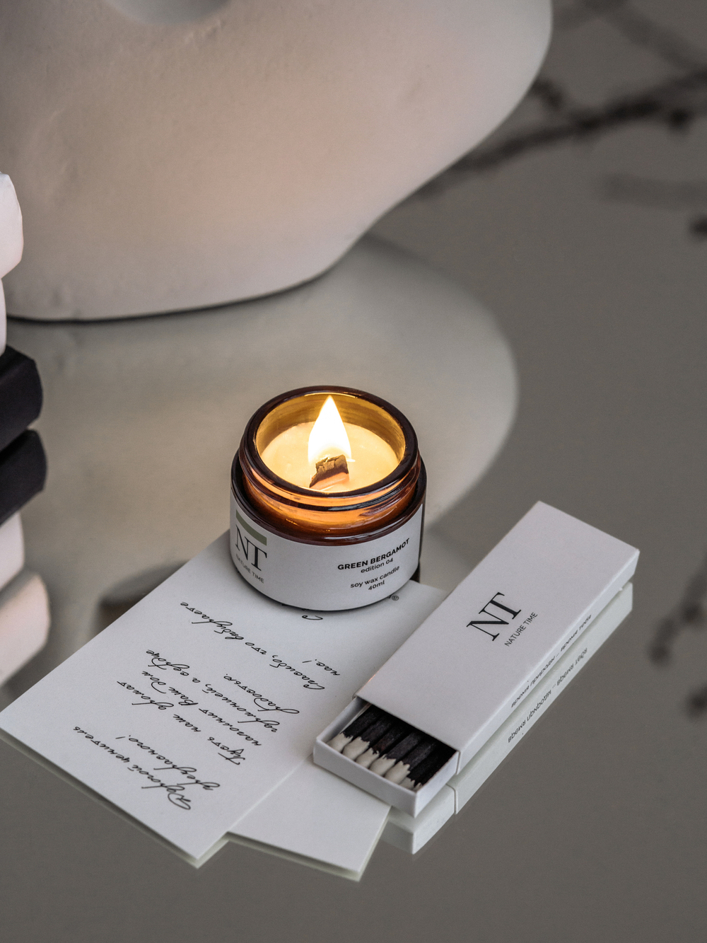 Подарочный набор: свеча 40 мл / GREEN BERGAMOT / ed.04 (Зеленый бергамот) + спички