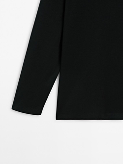 Massimo Dutti Футболка из смесового хлопка, черный